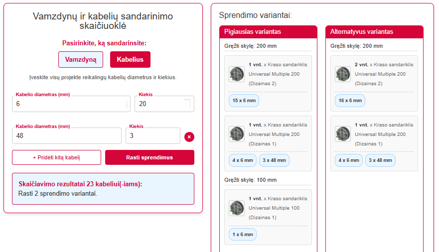 Vamzdynų ir kabelių sandarinimo skaiciuoklė
